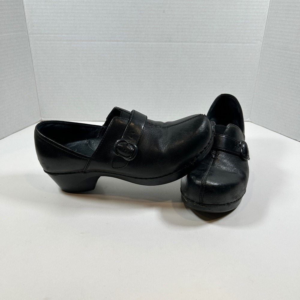 Dansko Clogs Womens 7.5 Black Leather Mary Jane Buckle Strap Block Heel 38